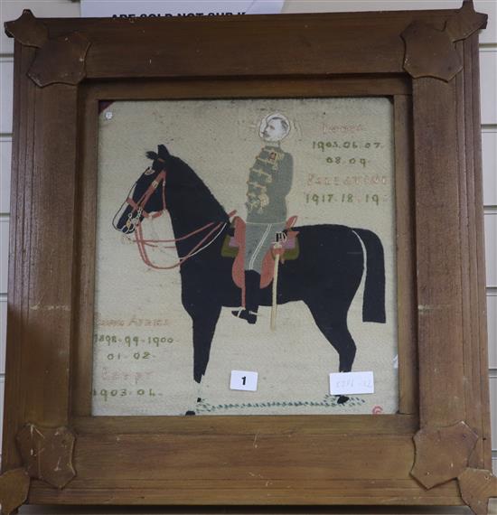 A Primitive needlework of an army officer 38.5 x 36cm excl. frame